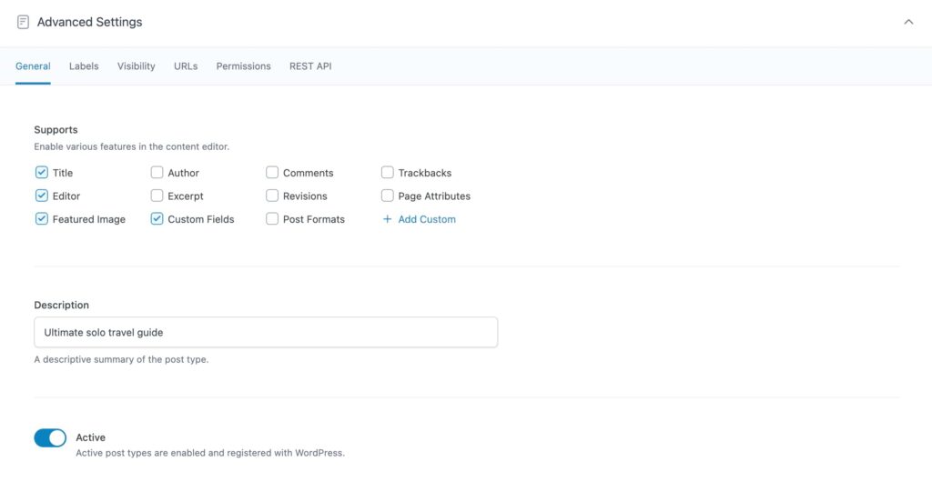 ACF – Advanced configuration settings
