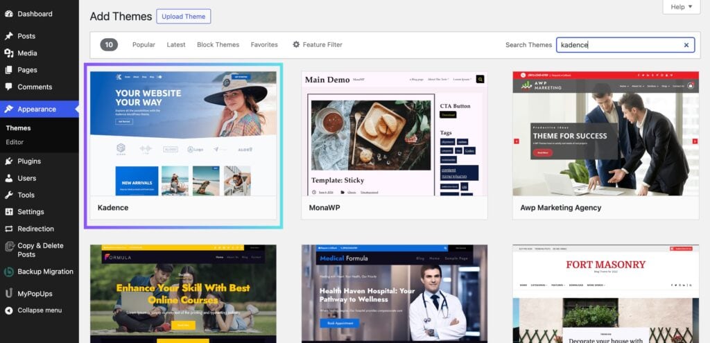 Installing Kadence Theme